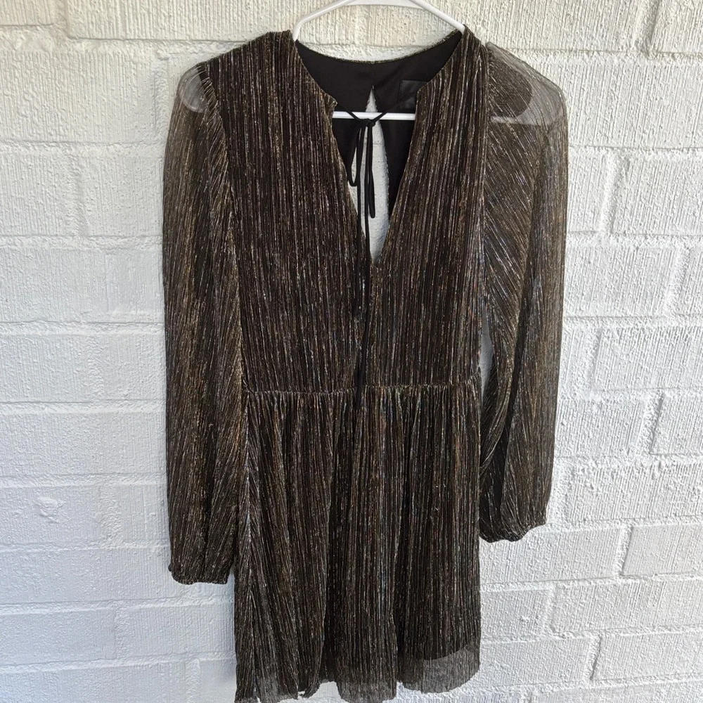 Anthropologie J.O.A. Gold Glitter Shimmer Metallic Gold Long Sleeve Dress sz S